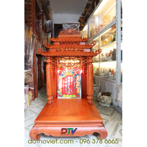 Ban Thần Tài mái chùa kích thước 61cm gỗ hương đá cao cấp