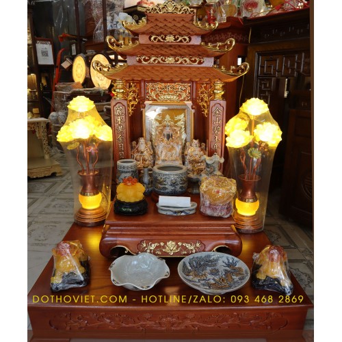 Bàn thờ thần tài thổ địa gỗ hương đá mạ vàng cao cấp